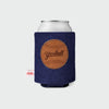 Yardball drink sweater in navy wool with a leather patch