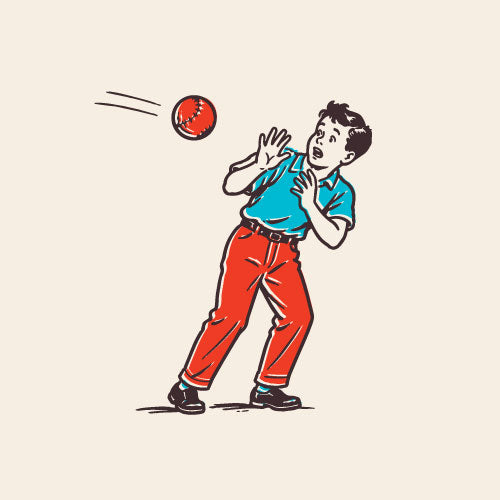 Illustration of a boy catching a Yardball bare-handed