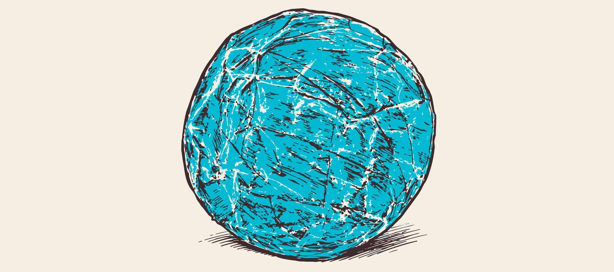 Illustration of the original Yardball, a ball of blue painter's tape