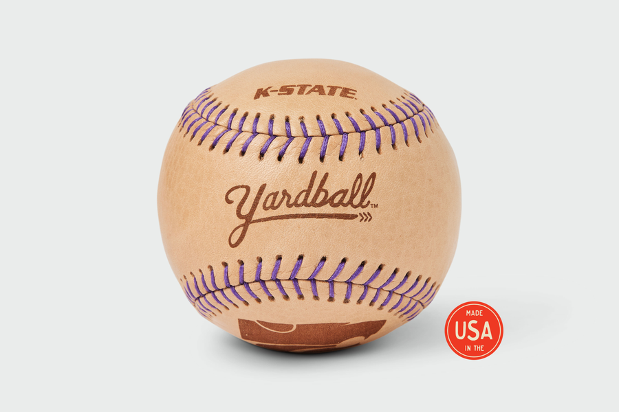 Kansas State University Yardball, natural leather with purple stitching